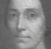 a close-up of a painting of a woman's face under infrared light